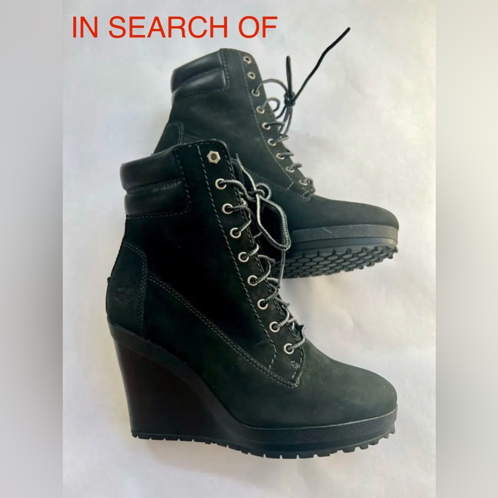 Timberland Amston 6 Inch Wedge Ankle Boots in Black Nubuck.